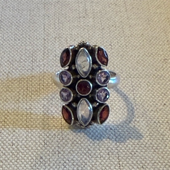 Vintage Nicky Butler Sterling Silver Garnet & Rainbow Moonstone Ring Size 7.75 - Picture 2 of 5
